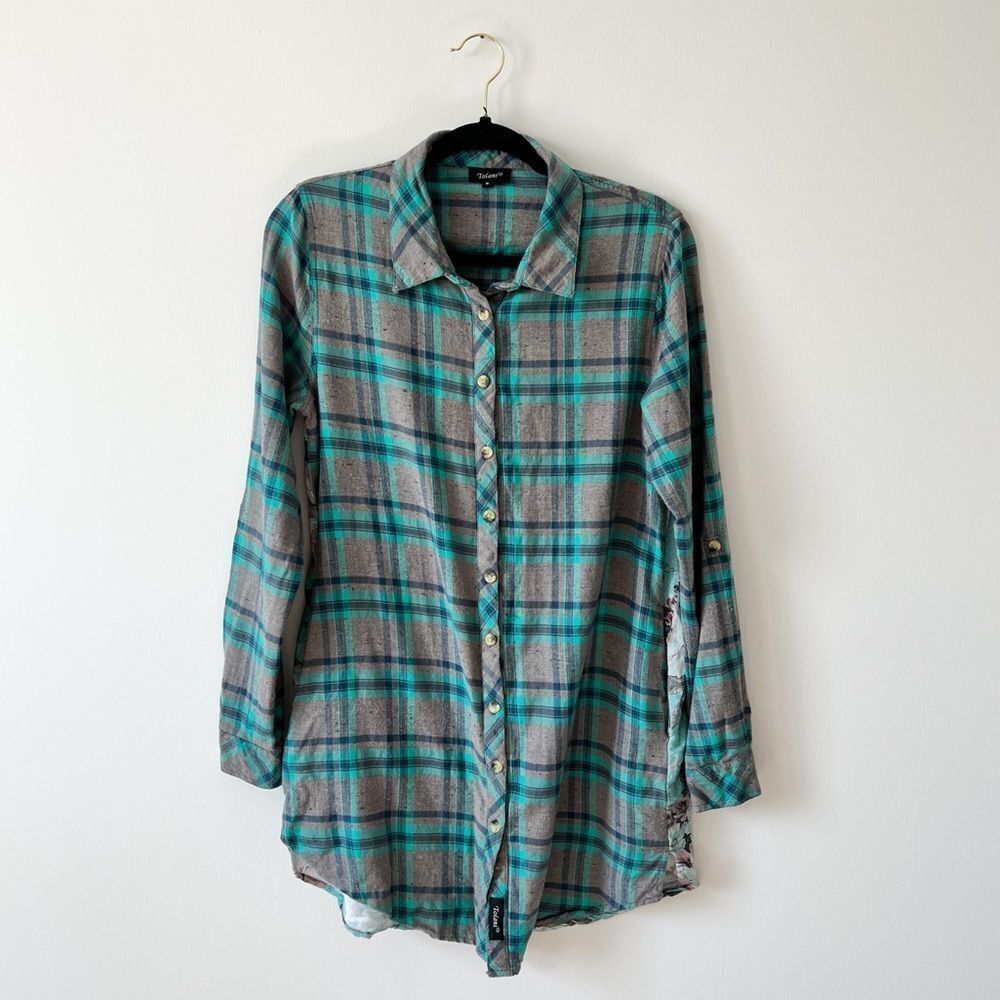 Tolani plaid floral back printed oversized flannel tunic